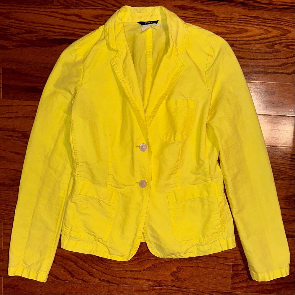 JCrew Linen Blend Bright Yellow 2-Button Blazer Jacket Size 0 - Picture 7 of 13